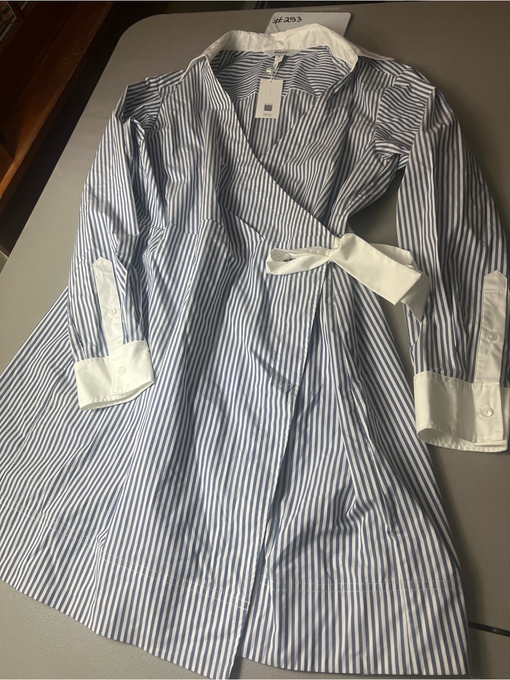 SPANX Blue & White Striped Wrap Trench Dress